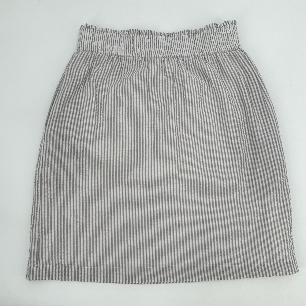 TULIP B Skirt Womens M Gray White Stripe Seersucker Mini Pockets Lined Cotton